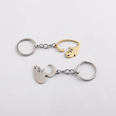 Set 2 Mèo Tình Yêu Móc Khóa Dây Chuyền Nam Nữ Thép Không Gỉ Chống Mất Eo Treo 7