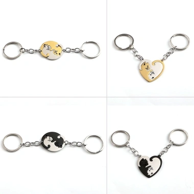 Set 2 Mèo Tình Yêu Móc Khóa Dây Chuyền Nam Nữ Thép Không Gỉ Chống Mất Eo Treo 9