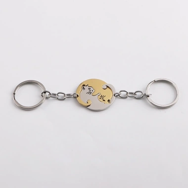Set 2 Mèo Tình Yêu Móc Khóa Dây Chuyền Nam Nữ Thép Không Gỉ Chống Mất Eo Treo 10