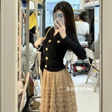 Set 2 món áo len cardigan + chân váy dài xếp ly tiểu thư QCCC KK SP366 - 179k