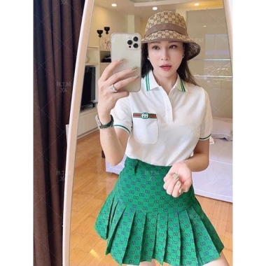 Set 2 món áo tag ngực cộc cổ bẻ + chân váy xinh cá tính - Giá chỉ 138.000 VND