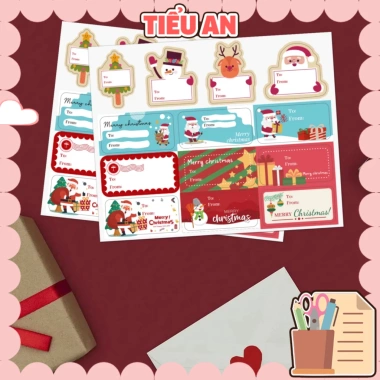 Set 2 Tờ Nhãn Dán Sticker 20 & 26 Miếng Dài Dán Hộp Quà Noel Xinh Xắn - Giá 8.000₫