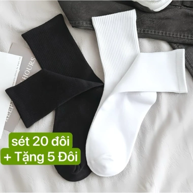 Sét 20 + tặng 5 Đôi Tất Lỡ Cổ Cao Nam Nữ Vintage Hàn Cotton Thời Trang 79.000₫