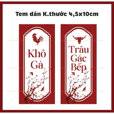 Set 24 Tem Tết Đa Dạng Decal Tem Dán Khô Gà Bò Heo Trâu Gác Bếp Giá 22,000 VND