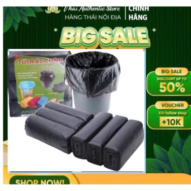 Sét 3 cuộn Túi rác tự phân hủy đen không lõi 55x65cm Giá chỉ 22.000₫