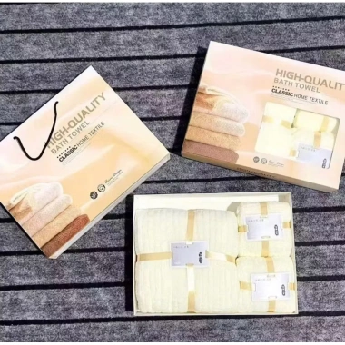 Set 3 khăn tắm trắng hộp + túi xịn xò quà tặng, chất thấm hút siêu tốt