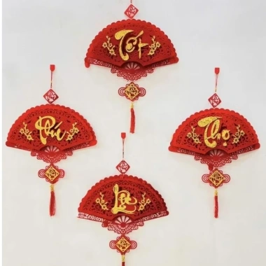 Set 3 Khánh Quạt Phúc Lộc Thọ Tết 45cm - Dây Treo Nhung Đỏ - Trang Trí Năm Mới 31.000