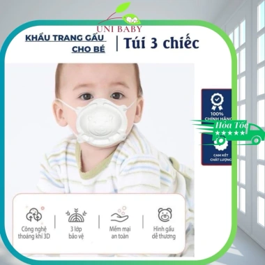 Set 3 khẩu trang gấu 3D cho bé 8 tháng-3 tuổi Noppi Mask giá chỉ 20.000