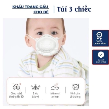 Set 3 khẩu trang gấu 3D cho bé 8 tháng-3 tuổi Noppi Mask giá chỉ 20.000