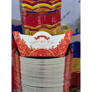 Set 3 khay thuyền Tết Happy New Year – Trang trí giỏ quà Tết, thiết kế tinh tế, đồ trang trí nội thất, giá ưu đãi 69.000₫