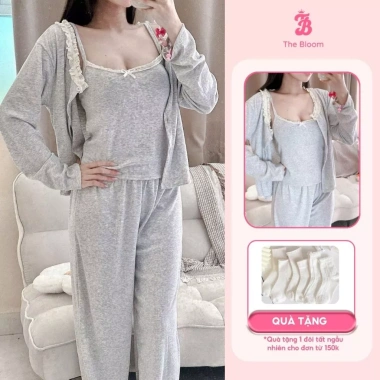Set 3 Món Áo Dây, Áo Khoác Ren Viền, Quần Dài Form Rộng Thun Tăm SE112 229k