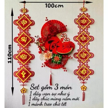 Set 3 Món Decor Tết 2.026 – Mành Treo Chữ Tết, Dây Vạn Sự, Dây Chúc Mừng Năm Mới – 158k