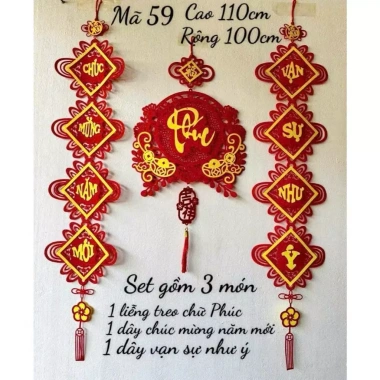 Set 3 Món Decor Tết 2.026 – Mành Treo Chữ Tết, Dây Vạn Sự, Dây Chúc Mừng Năm Mới – 158k