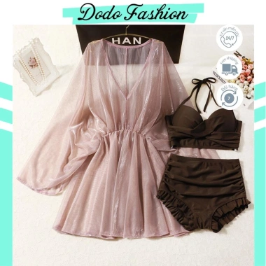 Set 3 món Đồ bơi nữ tay dài, Bikini 2 mảnh quần đùi + áo choàng tắm trẻ trung giá 52.000₫ 2