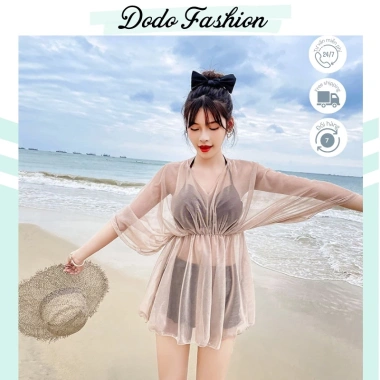 Set 3 món Đồ bơi nữ tay dài, Bikini 2 mảnh quần đùi + áo choàng tắm trẻ trung giá 52.000₫ 3