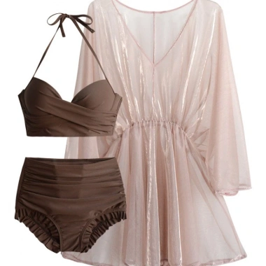 Set 3 món Đồ bơi nữ tay dài, Bikini 2 mảnh quần đùi + áo choàng tắm trẻ trung giá 52.000₫ 11
