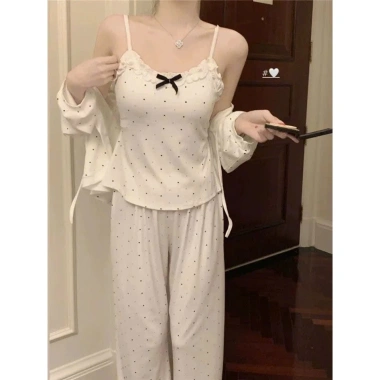 Sét 3 Món Mặc Nhà Họa Tiết Chấm Bi Phối Nơ Xinh - Mẫu Mới 2.025 Giá 250k