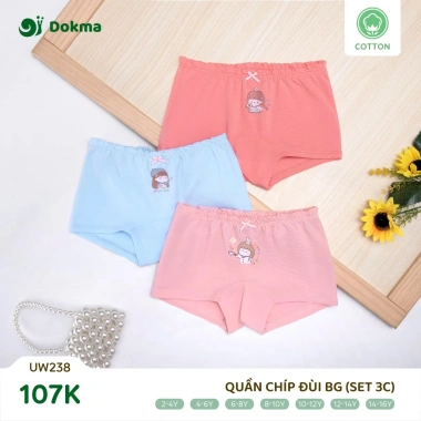 Set 3 Quần Chip Đùi Cotton Bé Gái 10-30kg Màu Ngẫu Nhiên Dokma Giá 107.000 VND 2