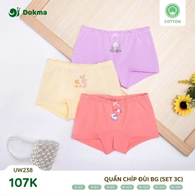 Set 3 Quần Chip Đùi Cotton Bé Gái 10-30kg Màu Ngẫu Nhiên Dokma Giá 107.000 VND 3