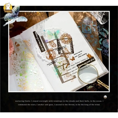Set 3 sticker trắng sao, mây chiêm tinh, bướm vàng lấp lánh Dán sổ Bullet Journal