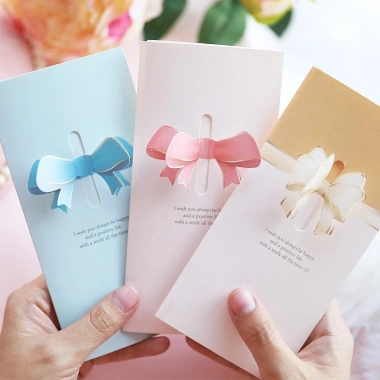Set 3 thiệp hình nơ nhiều màu thiệp chúc mừng Valentine 8/3 20/10 giá 29.000 VND