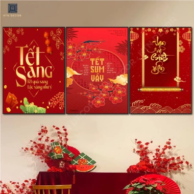 Set 3 Tranh Dán Tường Đón Xuân 2.026 - Trang Trí Tết Nhà Hàng, Khách Sạn, Giá 135k