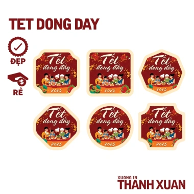 Set 35 tem dán Tết đầy, cắt sẵn kích thước chuẩn - Nhãn chúc mừng Năm Mới 2.025