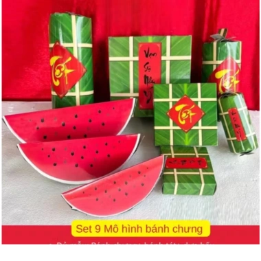 Set 3/6/9 Đồ Decor Tết Giấy Bánh Chưng, Bánh Tét, Dưa Hấu Giảm còn 20.000đ
