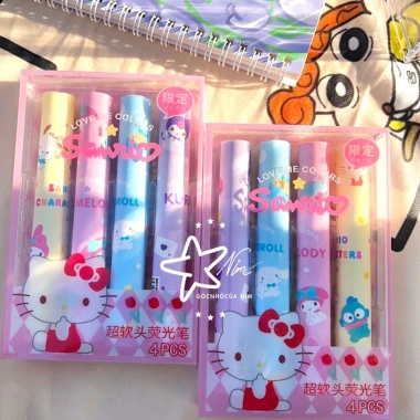 Set 4 Bút nhớ dạ quang Sanrio Kittly Kuromi Melody Cinemon – Giá 34.700₫