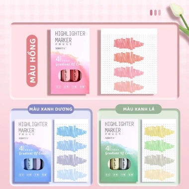 Set 4 bút nhớ highlight dạ quang gradient Màu xinh tông sáng giá ưu đãi 36.260₫
