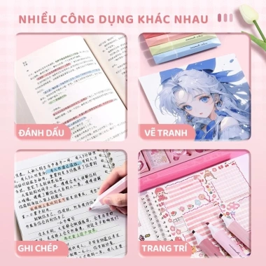 Set 4 bút nhớ highlight dạ quang gradient Màu xinh tông sáng giá ưu đãi 36.260₫