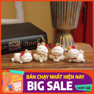 Sét 4 chú mèo thần tài trang trí phong thủy, giảm giá 99k, may mắn cho nhà 8