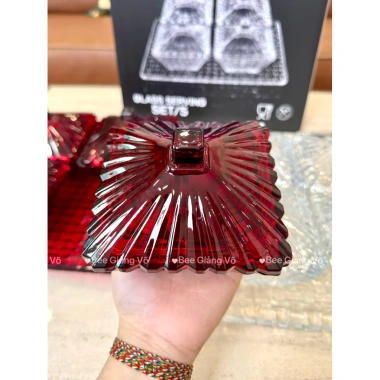 Set 4 Hũ Mứt Tết, Bánh Kẹo kèm Khay Thủy Tinh Cao Cấp Vân Caro Siêu Bắt Sáng - Sliver Full Box 7