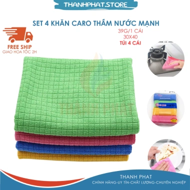 Sét 4 Khăn Lau Đa Năng Siêu Sạch 30x40 Cao Cấp - Giá Ưu Đãi 54.000đ, Chỉ 67.500đ