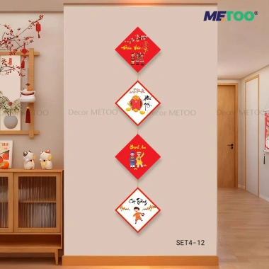SET 4 Tranh Câu Đối Thư Pháp Treo Tường Decal Formex Tài Lộc May Mắn Tết 178k