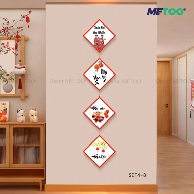 SET 4 Tranh Câu Đối Thư Pháp Treo Tường Decal Formex Tài Lộc May Mắn Tết 178k