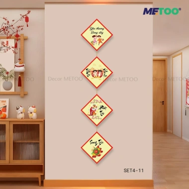 SET 4 Tranh Câu Đối Thư Pháp Treo Tường Decal Formex Tài Lộc May Mắn Tết 178k