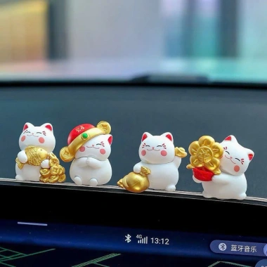 Set 4 tượng mèo Thần Tài may mắn Minekineko decor dễ thương cho bàn và xe ô tô