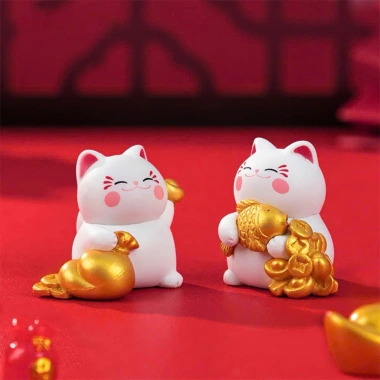 Set 4 tượng mèo Thần Tài may mắn Minekineko decor dễ thương cho bàn và xe ô tô