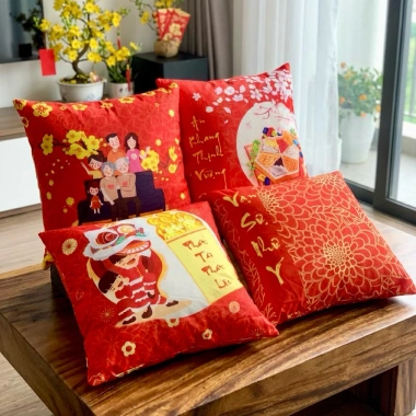 Set 4 vỏ gối Tết đỏ - Trang trí phòng khách, giá ưu đãi 250.000 VNĐ
