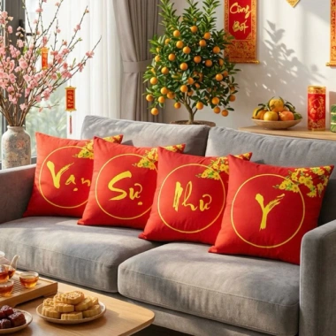 Set 4 vỏ gối vải thun nỉ - Vạn Sự Như Ý, Giá chỉ 250.000đ, khuyến mãi giảm 57k