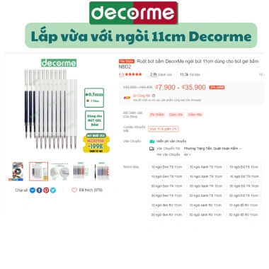 Set 5 bút bi gel 0.5mm Decorme - Ngòi trắng, viết mực đen mượt, giá chỉ 15.600₫