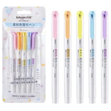 Set 5 bút ghi chú Highlight dạ quang 2 đầu 5 màu pastel Bitoon - 30.500₫