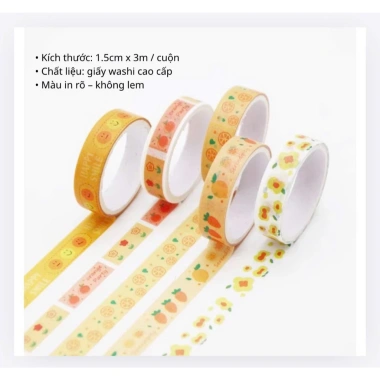 Set 5 cuộn Washi Tape pastel cute - Trang trí sổ tay, bullet journal, dán quà, 22.000₫