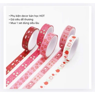 Set 5 cuộn Washi Tape pastel cute - Trang trí sổ tay, bullet journal, dán quà, 22.000₫