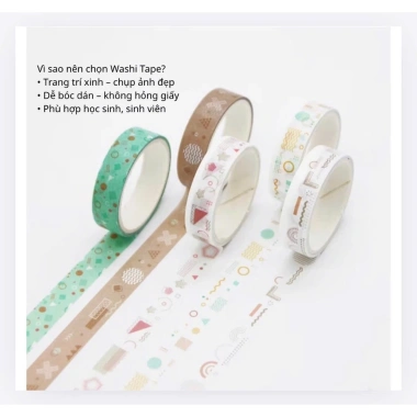 Set 5 cuộn Washi Tape pastel cute - Trang trí sổ tay, bullet journal, dán quà, 22.000₫