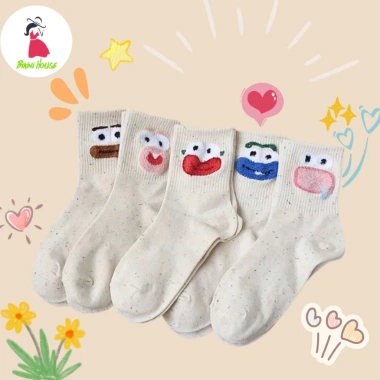 Set 5 Đôi Tất Cao Cổ Nữ Họa Tiết Biểu Cảm Dễ Thương Màu Muối Tiêu - 12.900₫