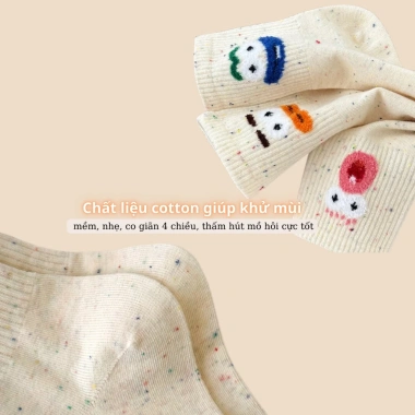 Set 5 Đôi Tất Cao Cổ Nữ Họa Tiết Biểu Cảm Dễ Thương Màu Muối Tiêu - 12.900₫