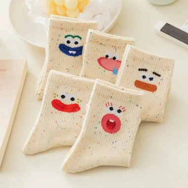 Set 5 Đôi Tất Cao Cổ Nữ Muối Tiêu Họa Tiết Biểu Cảm - Cute, Giá chỉ 12.900₫ 5