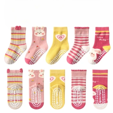 Set 5 Đôi Tất Chống Trơn Trượt MINLIU Giá Rẻ 99k - Họa Tiết Ngộ Nghĩnh Cho Bé Trai và Bé Gái